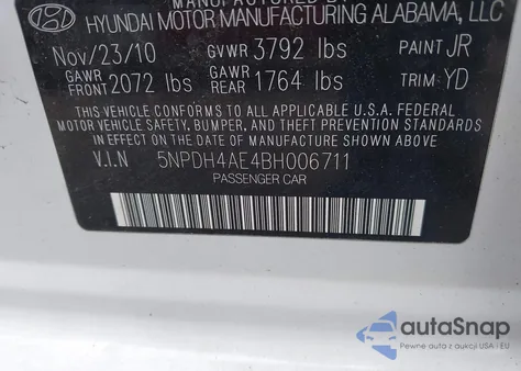 2011 Hyundai Elantra Gls из США, поврежденный, VIN 5NPDH4AE4BH006711